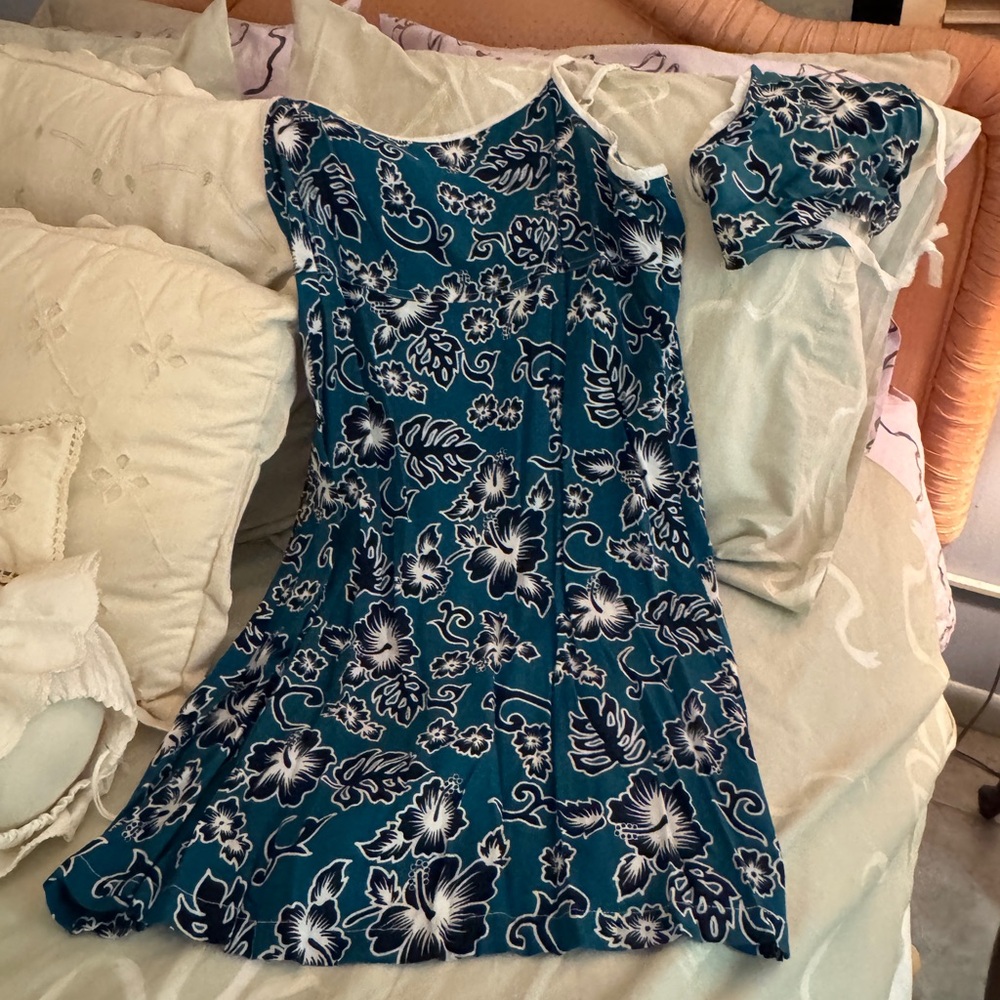 Matching HeadScarf Floral Teal and White Women's Sun Dress